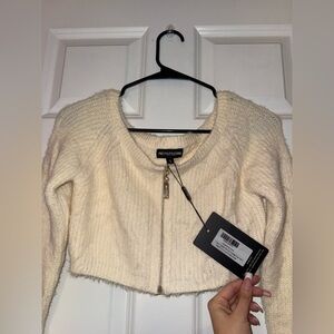 PrettyLittleThing Ivory Zip-Up Sweater
